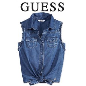 GUESS Sleeveless Tie Denim Shirt